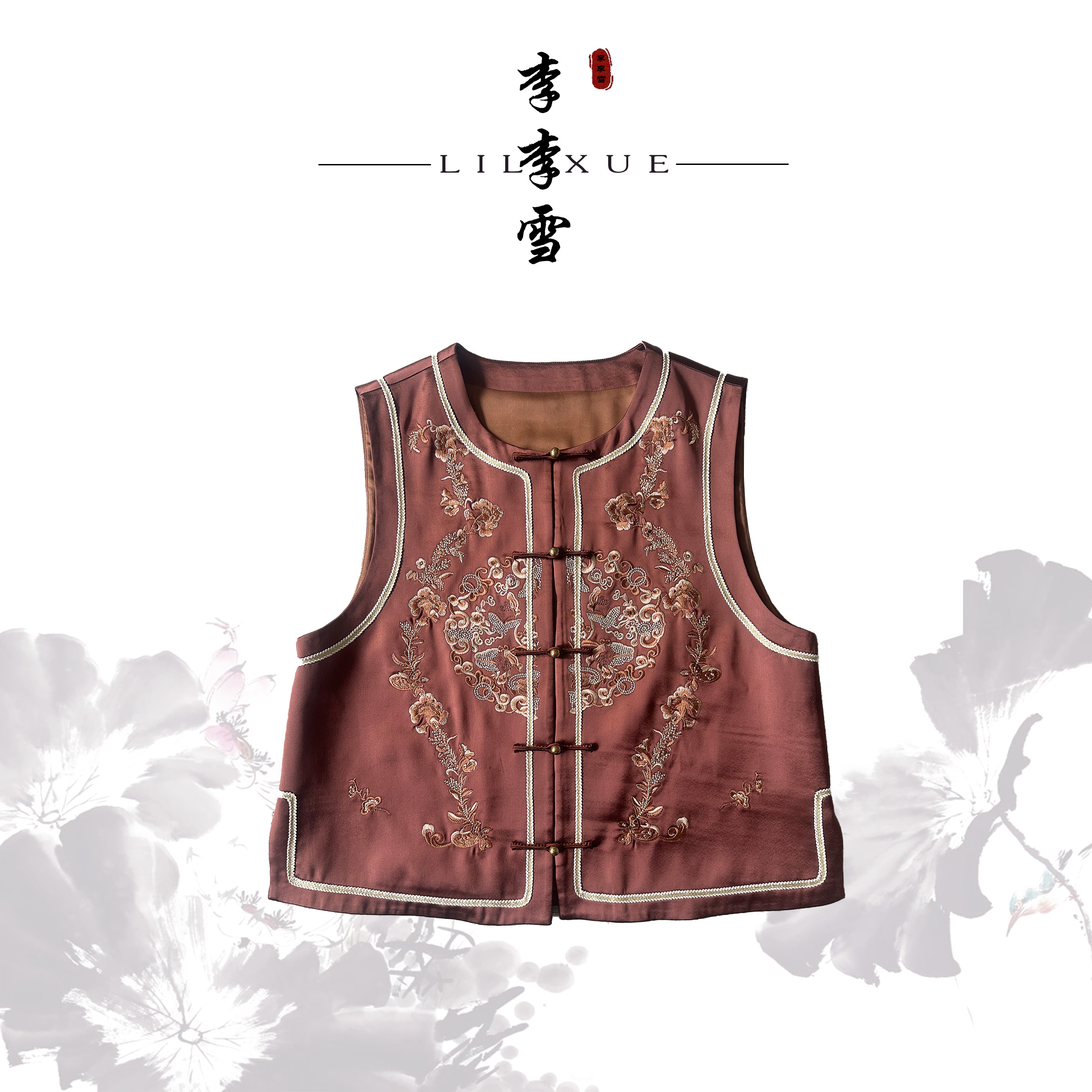 LILIXUE『锦上花』时尚秋冬国风常规提花马夹无袖上衣撞色马甲