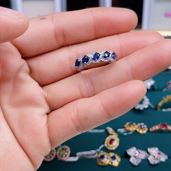 蓝宝石戒指银S925镶嵌