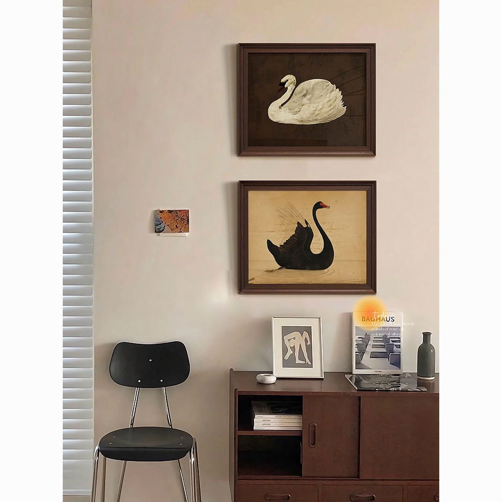 艺术天鹅装饰画古风法式卧室挂画餐厅复古玄关客厅小众壁画FR18