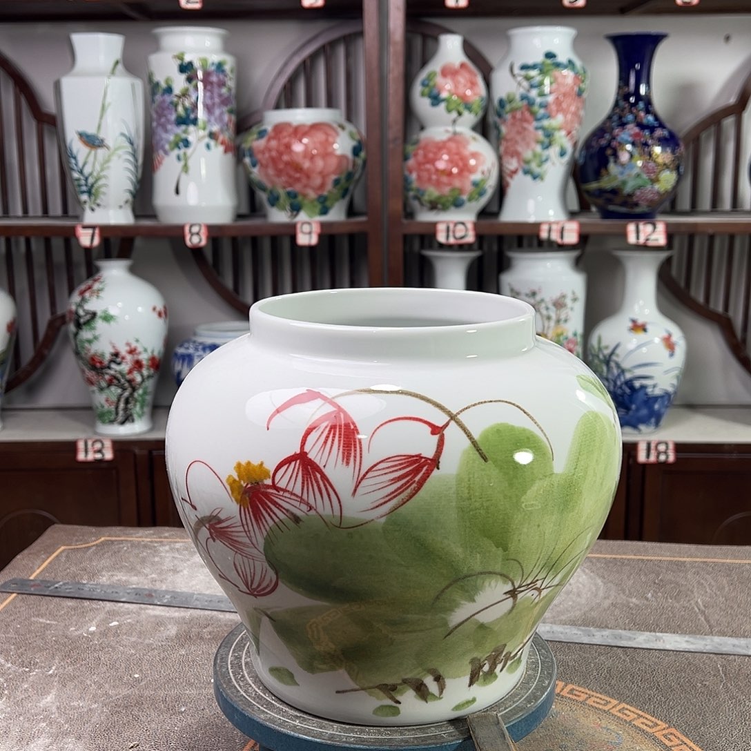 陶摆件景德镇陶瓷大口荷花