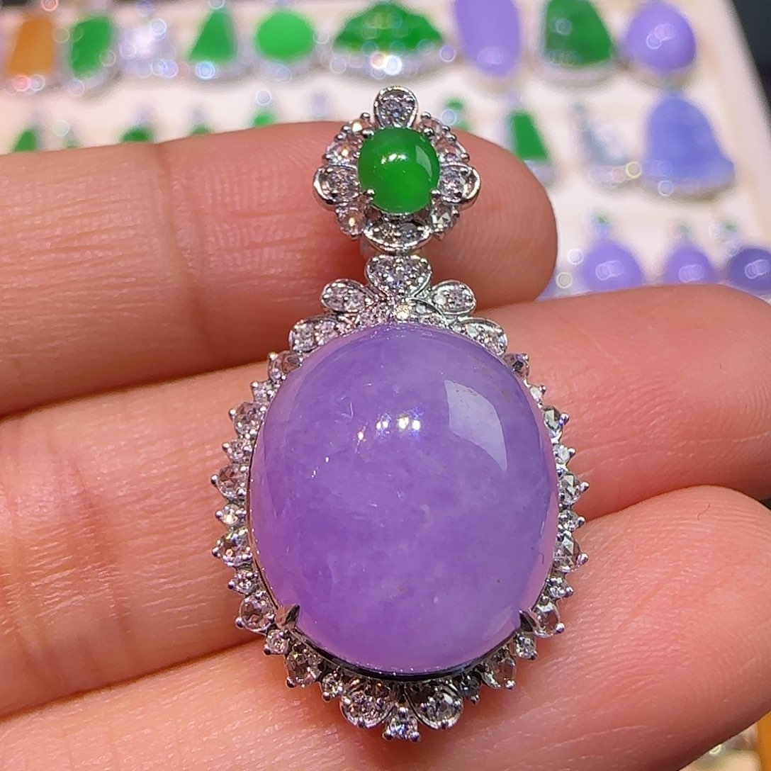 翡翠18K金镶嵌吊坠(不含链)