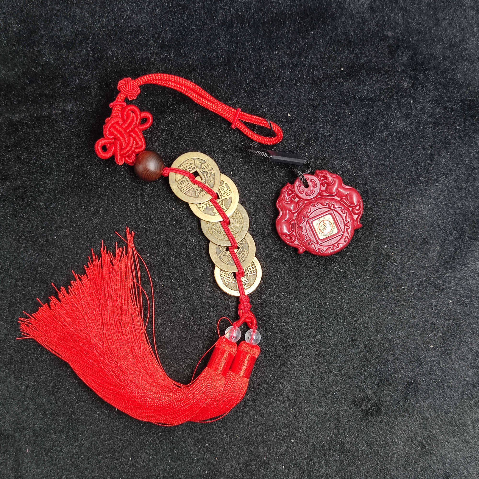 【闪购商品】K1505 公博鉴定 清代五帝钱中国结挂饰 古代古钱币