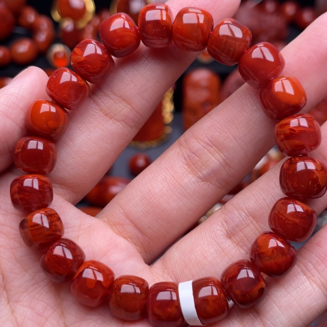 南红玛瑙未镶嵌珠宝奇石单圈10mm