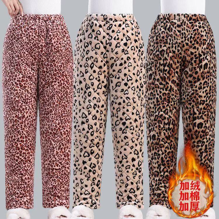 冬季加绒加厚三层夹棉裤子保暖居家服裤子