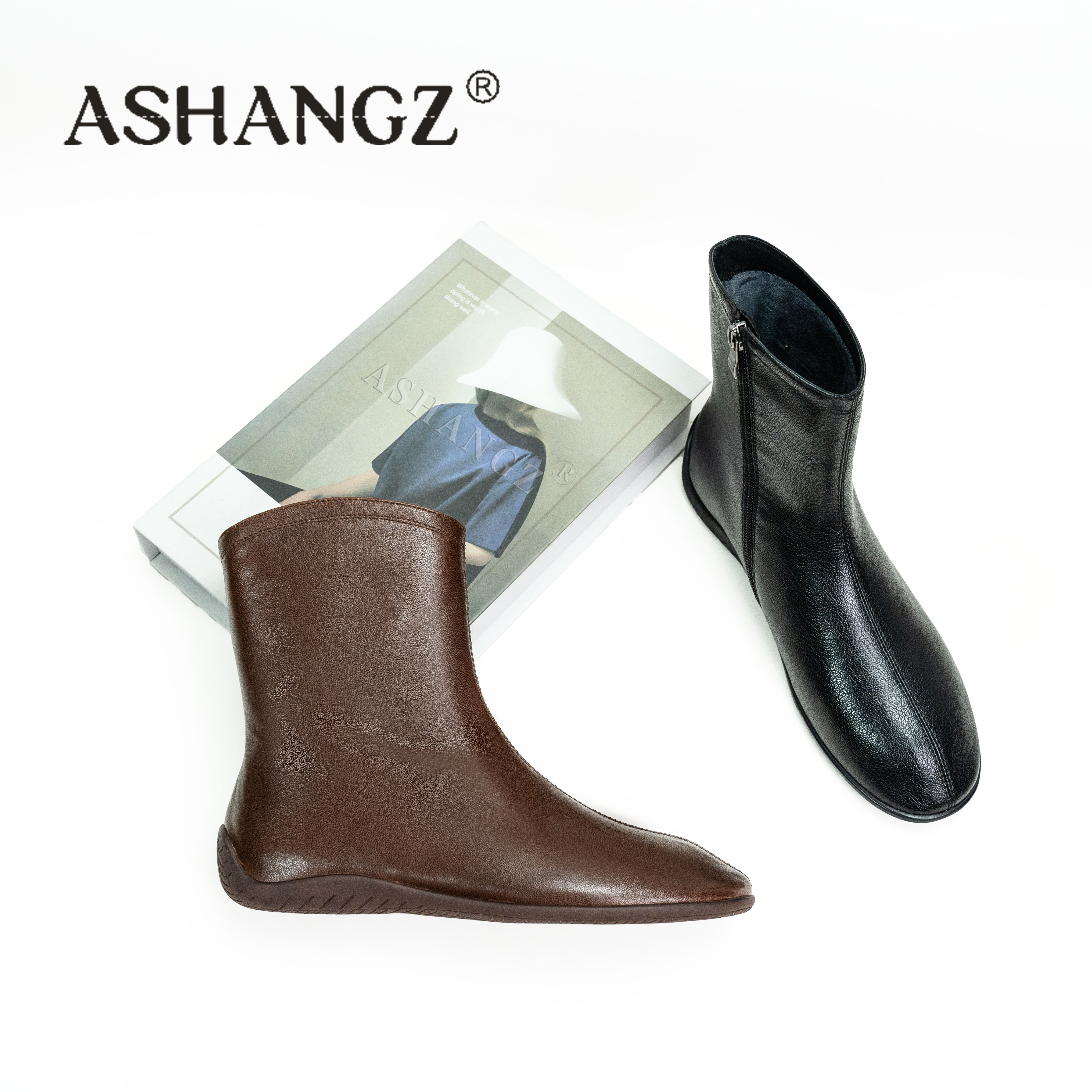 [艾尚周]平底时装靴时尚冬季英伦风中筒长筒