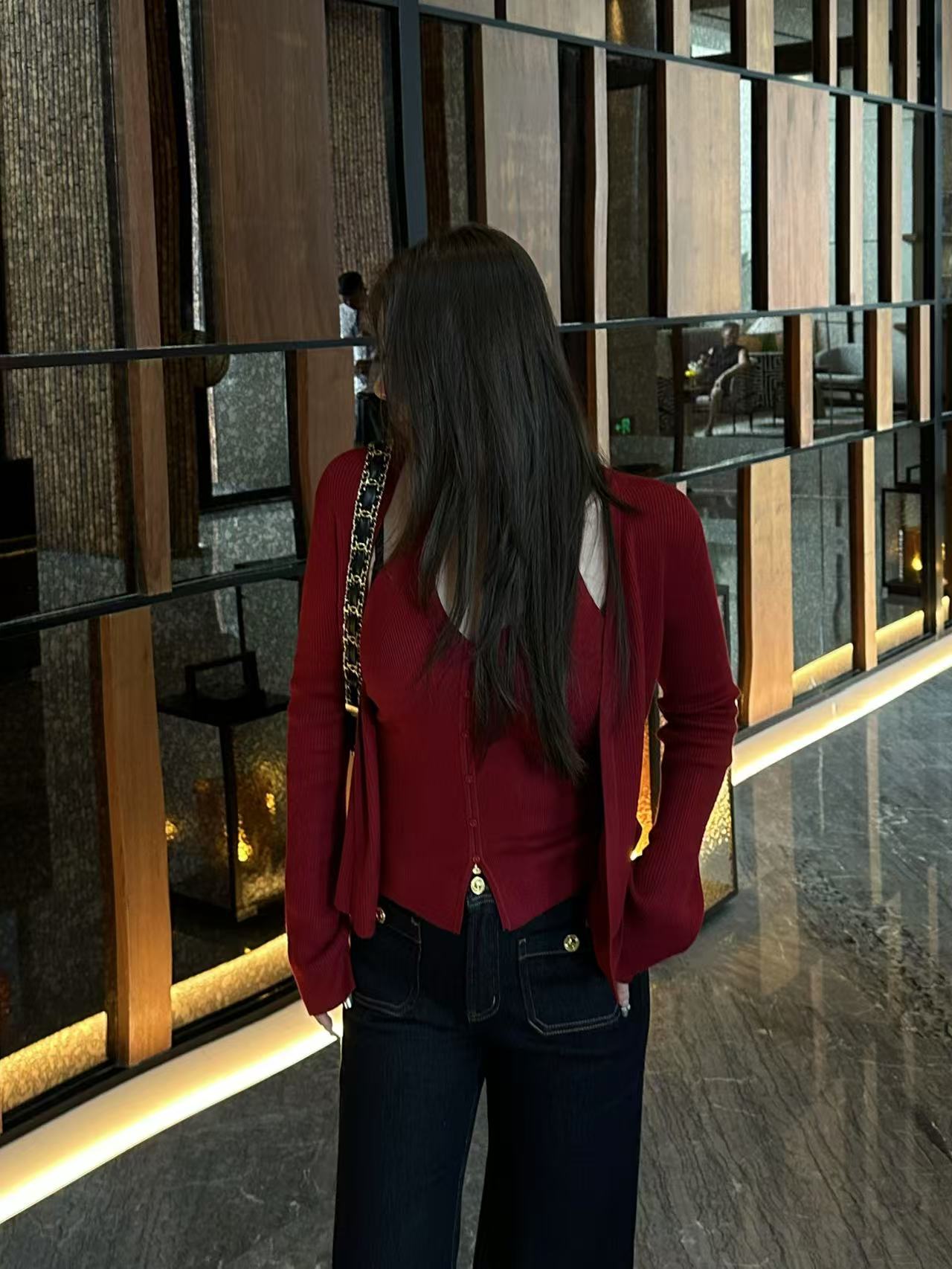 琪琪怪怪大码女装【淡人系】时尚针织百搭开衫+挂脖吊带T17650QTQ