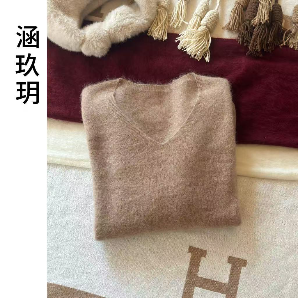 涵玖玥【100羊绒】V领云端雾感轻盈重工女上衣04影-269-3