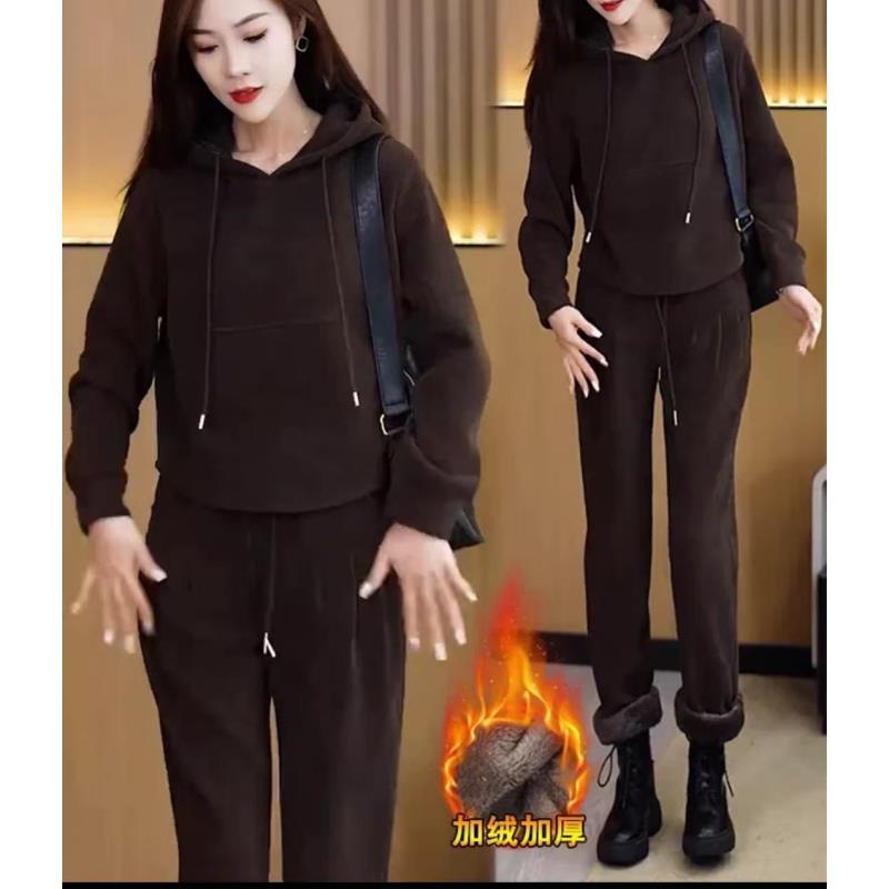 卫衣815#净版连帽加绒卫衣女时尚休闲百搭显瘦减龄宽松秋冬新款