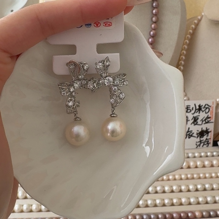 银S925镶嵌淡水珍珠耳饰4号