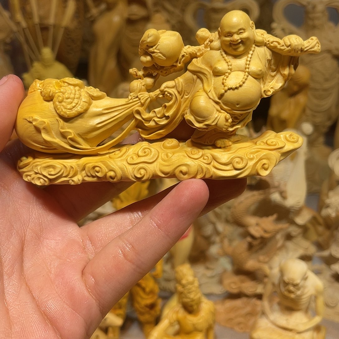 黄杨木黄杨木拉布袋弥勒佛