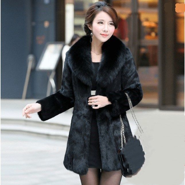 2025年时尚百搭保暖中长款75兔毛狐狸毛领女装外套正品皮草