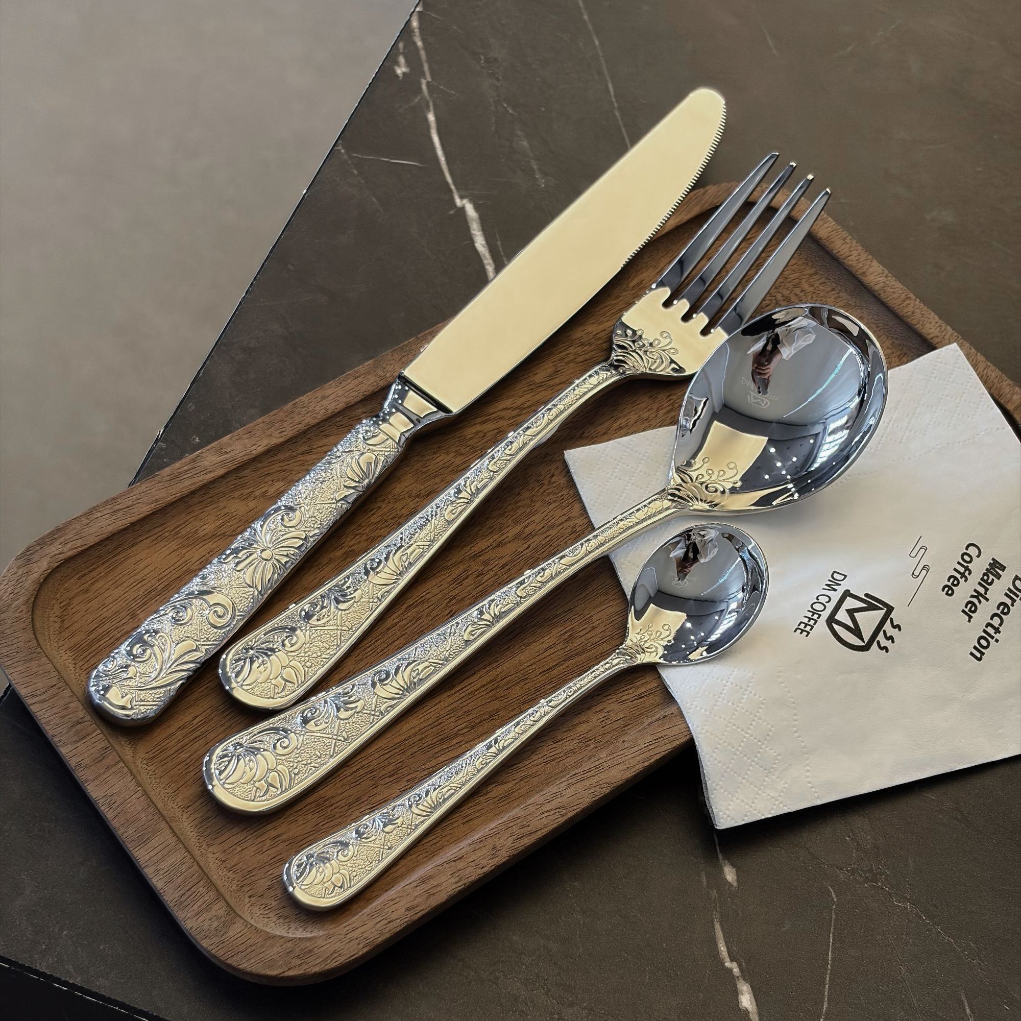 【组合装】18/10不锈钢中式雕花勺子刀叉套装牛排刀高档轻奢西餐具