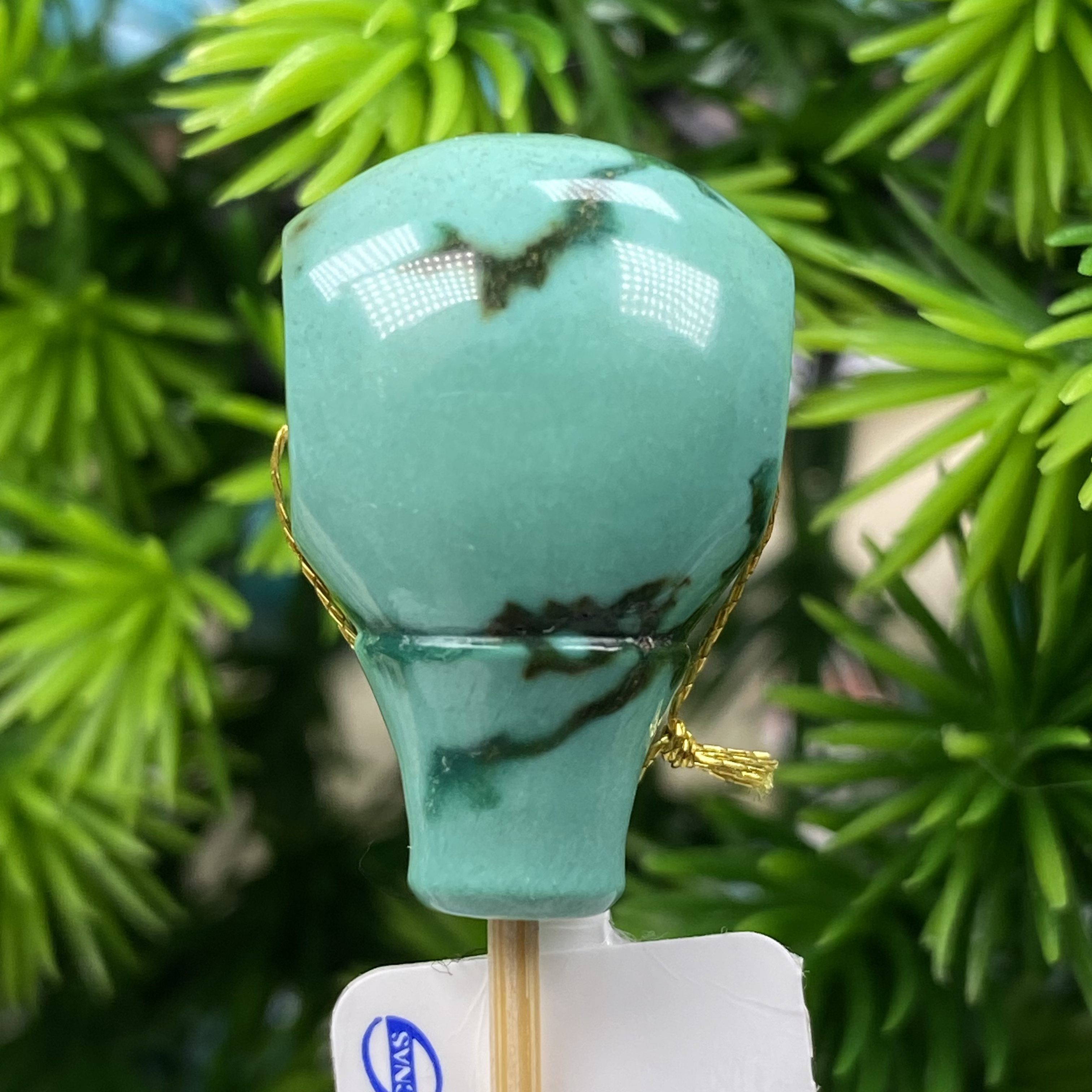 尺寸15.6mm高瓷绿水草纹三通天然原矿绿松石