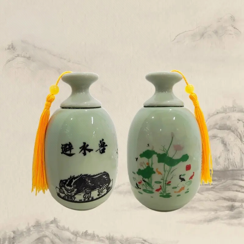 【老师推荐】避水兽瓶卫生间摆件河图洛书荷花鲤鱼摆件