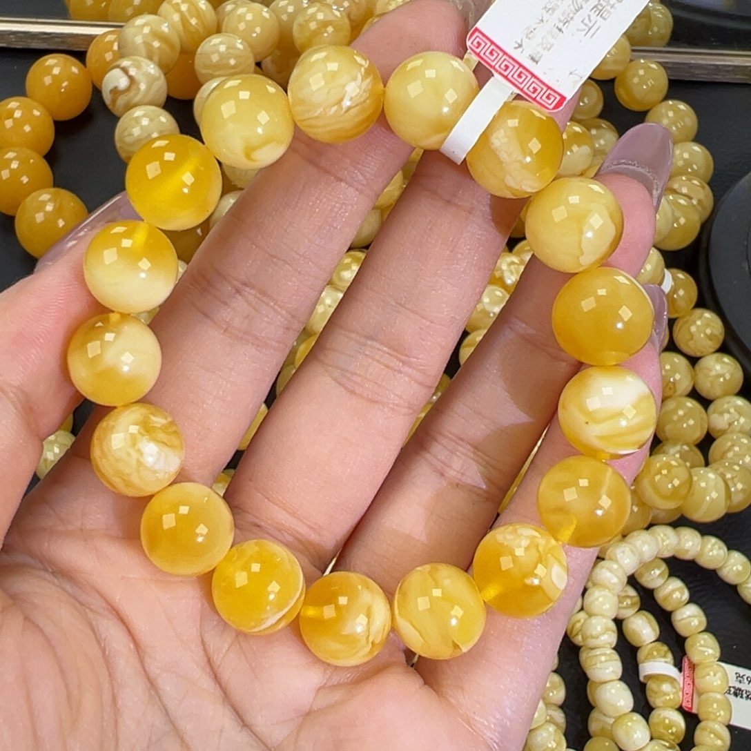 琥珀未镶嵌手链15.6金瓷白