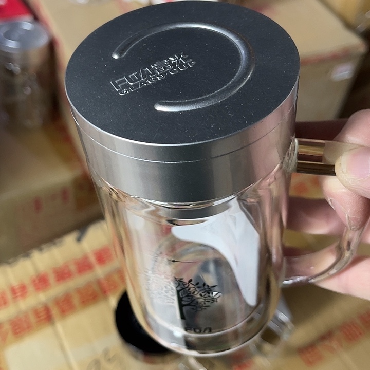 茶隔款玻璃富光把手杯塑料盖