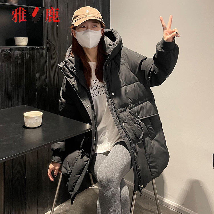 雅鹿【收腰】连帽中长款秋冬羽绒服女新款90白鸭绒保暖时尚冬季宽松