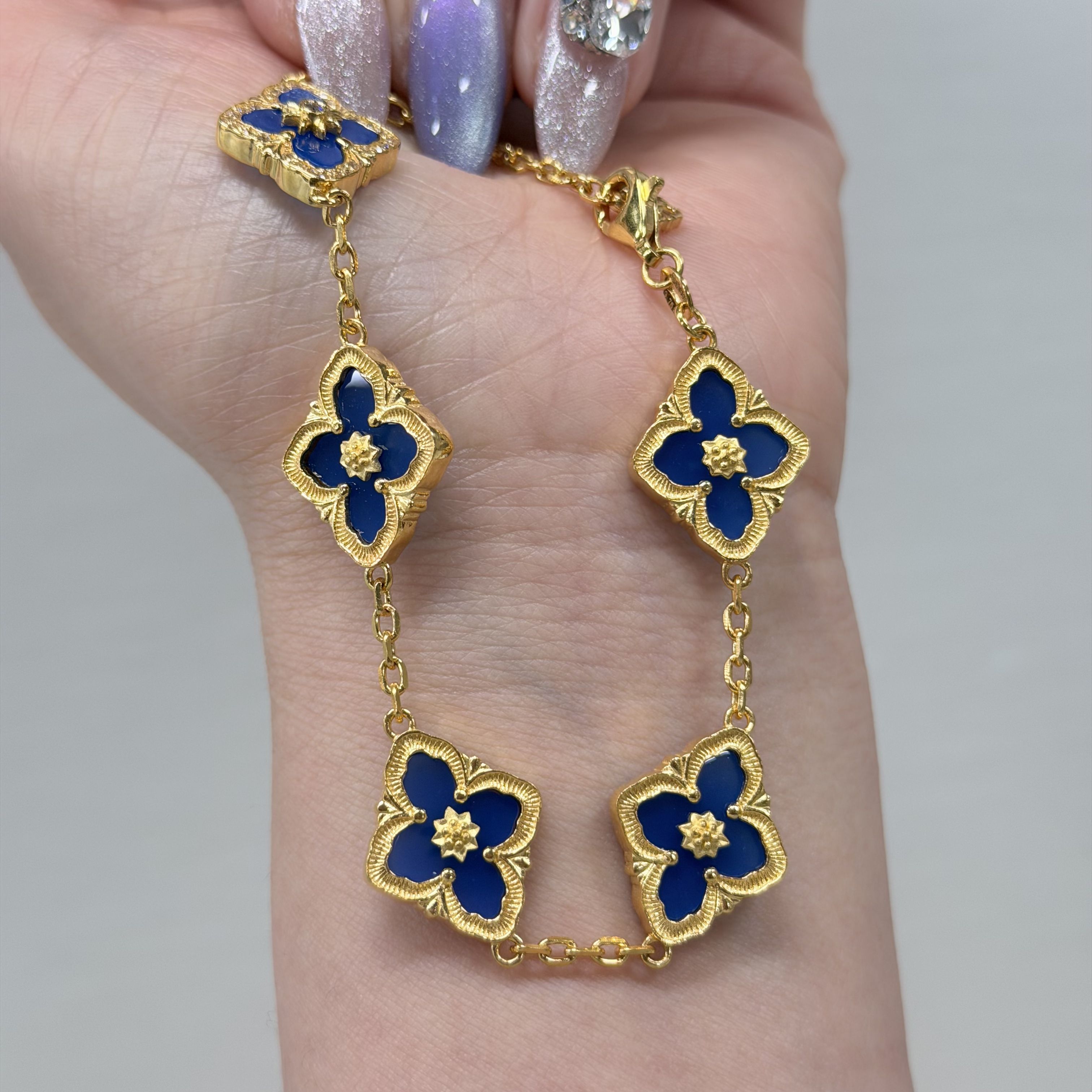 【金手链】蓝色透明布家点钻手链5G足金999精致百搭通勤【799/588】