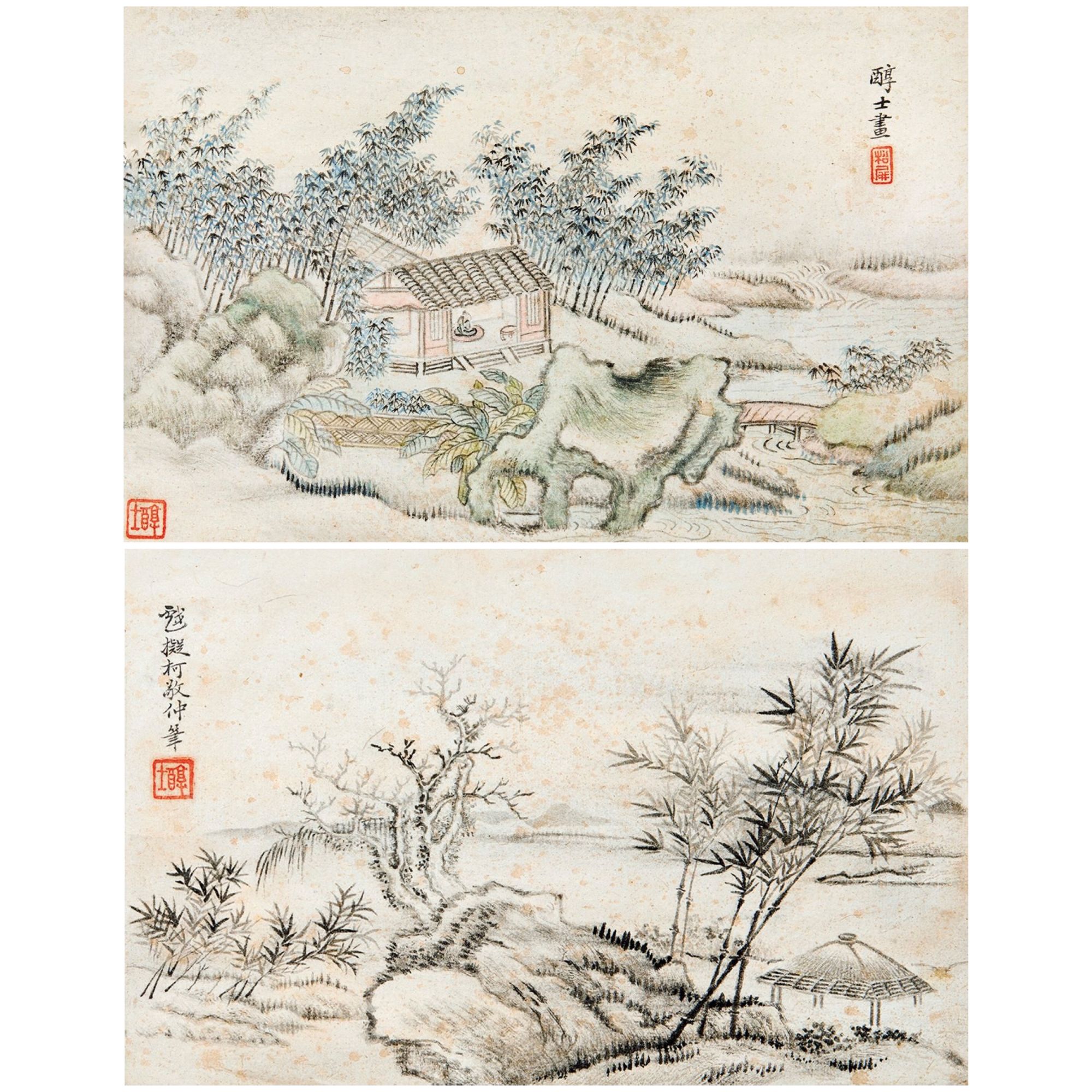 戴熙 林亭雅居二帧 镜心 16×25cm×2