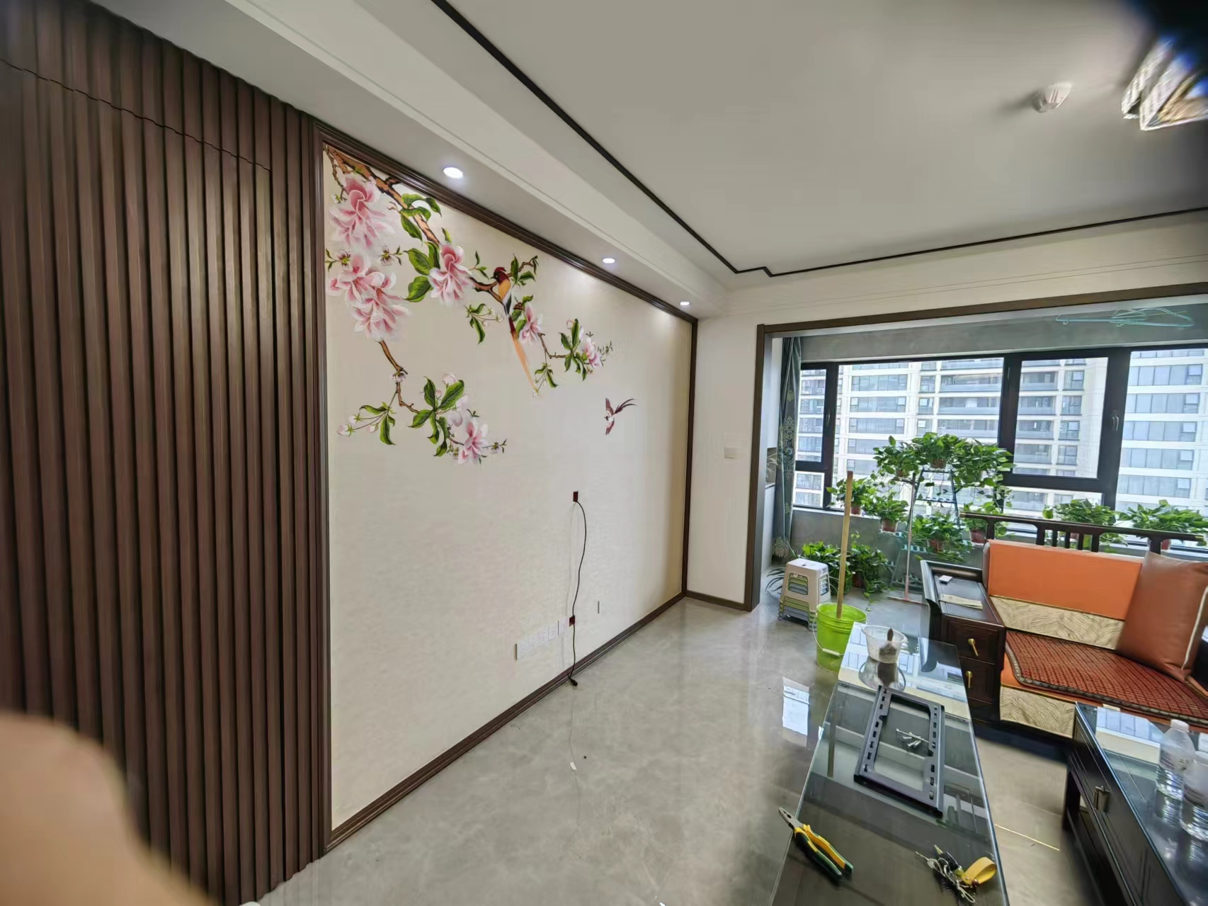 独绣刺绣背景墙沙发电视背景墙卧室玄关墙布花鸟新中式墙布四季平