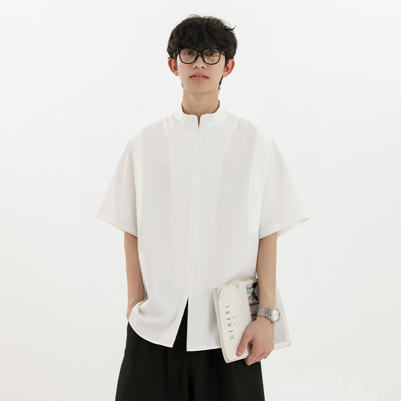 HC2258夏季国潮新中式简约设计感纯色休闲百搭短袖衬衫