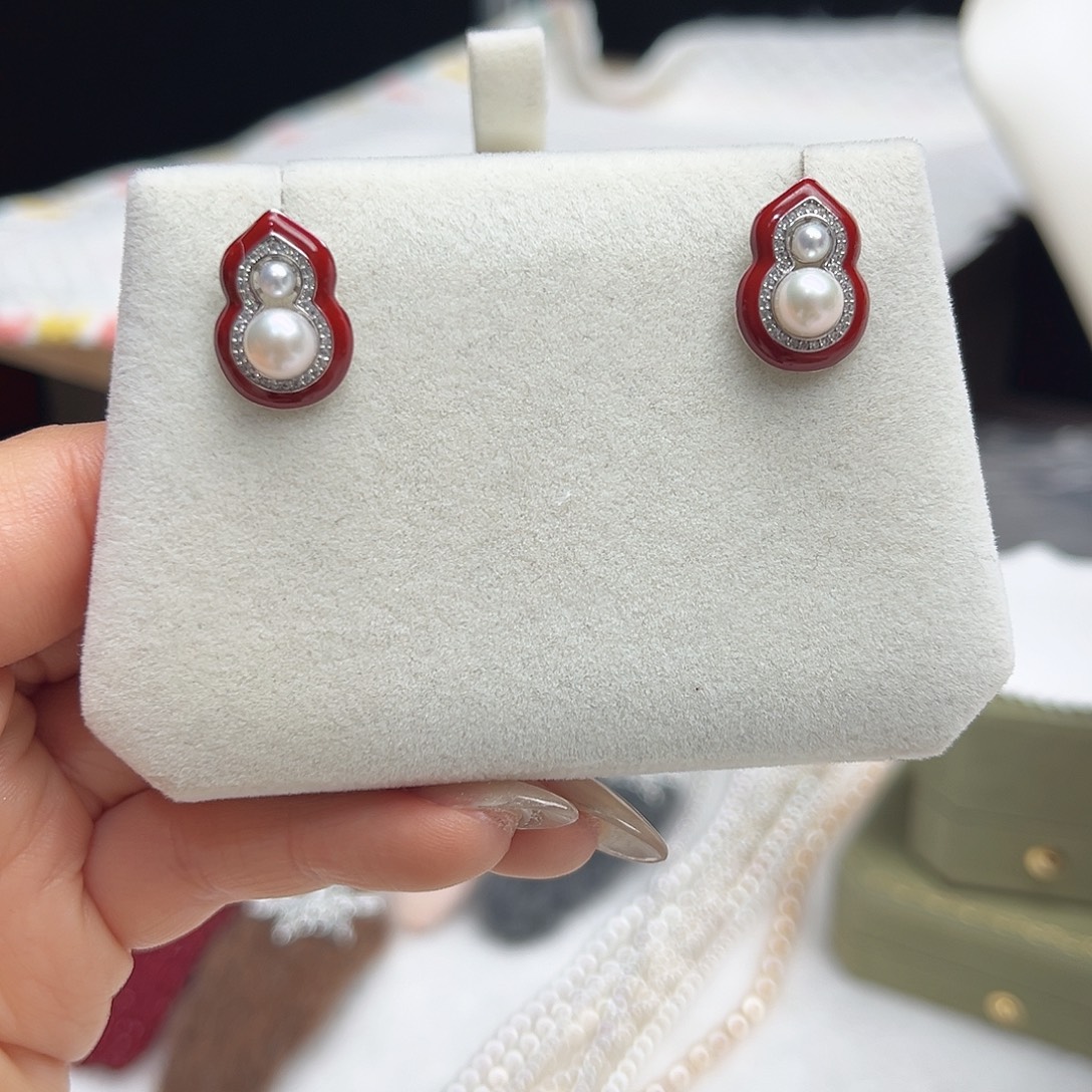 耳饰银S925镶嵌淡水珍珠