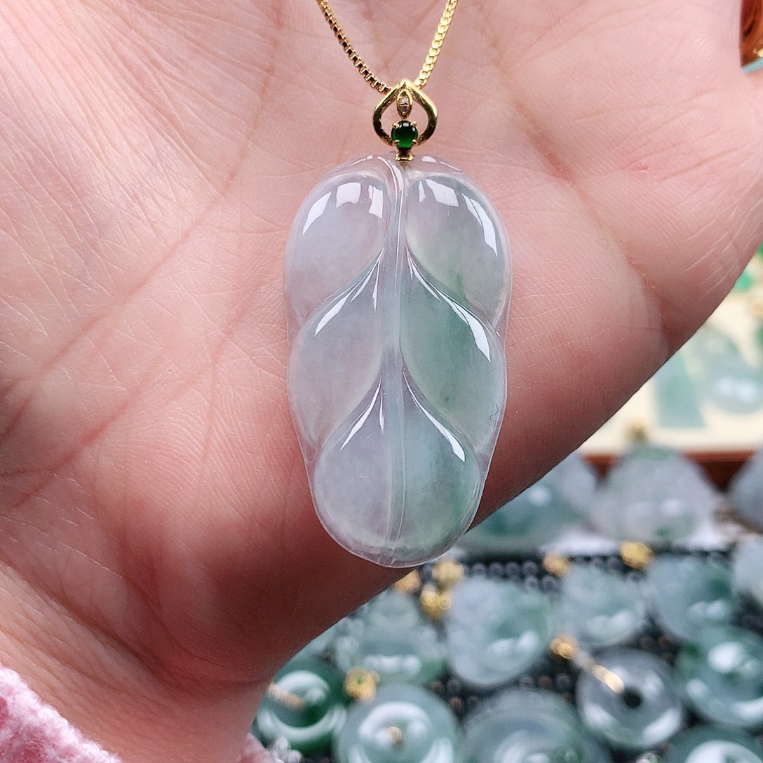 【闪购商品】翡翠吊坠(不含链)18K金镶嵌叶子