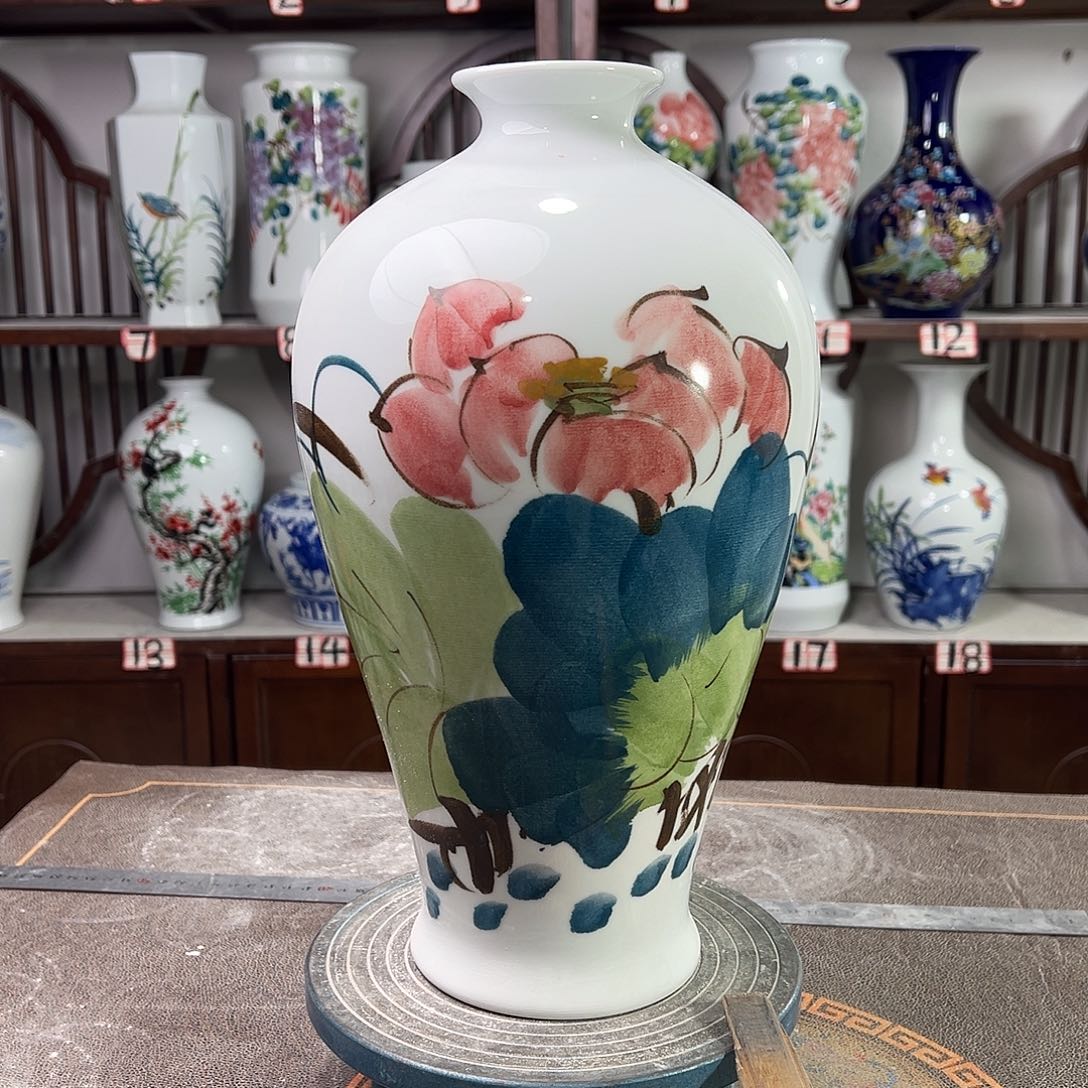 陶摆件景德镇陶瓷梅荷花花