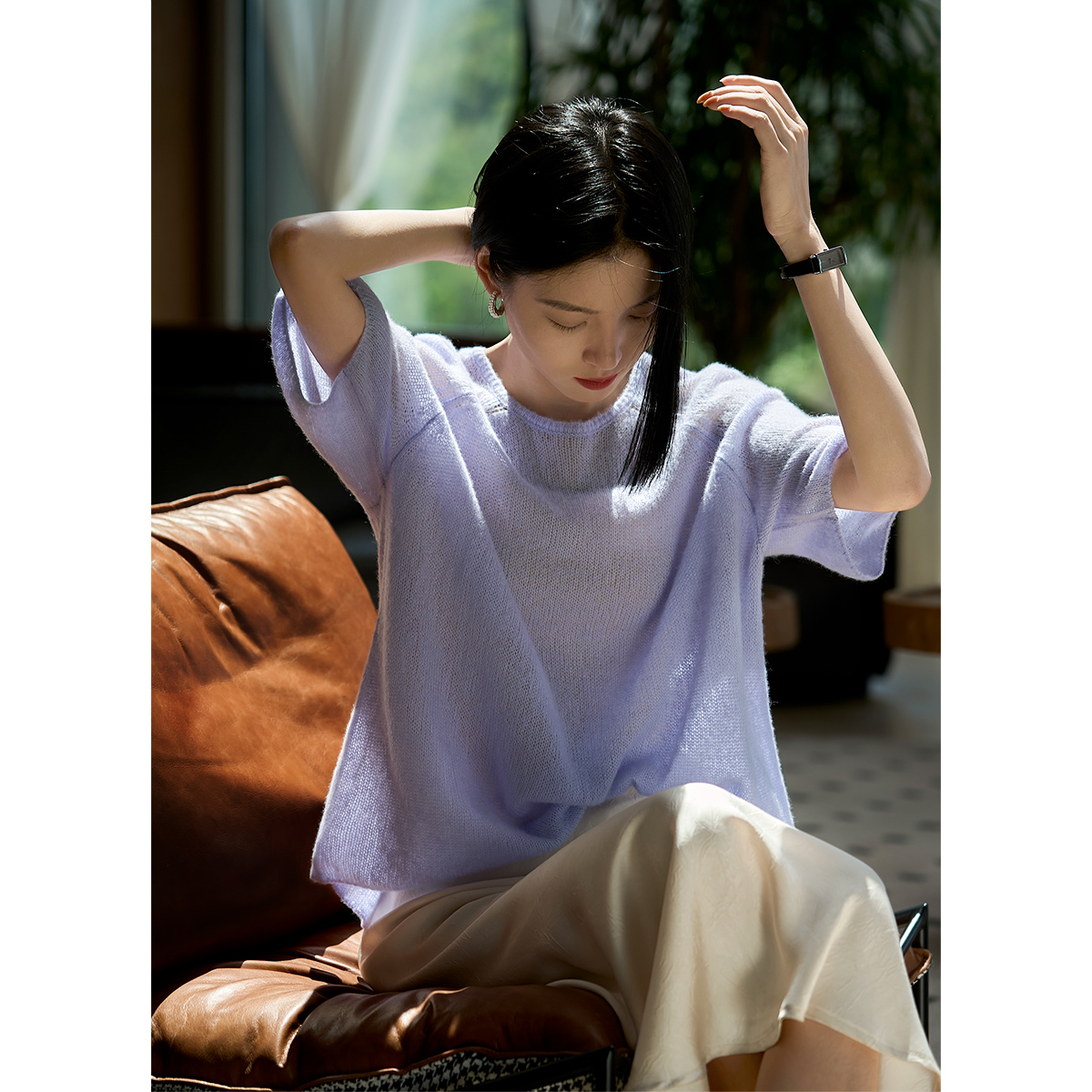 【糖糖专属】"Soft云感系列"丝羊绒针织衫清凉短袖上衣ZYM865251AG