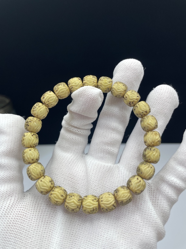 【墨宇轩】10✖️9绿背河豚雕刻龙须款单圈手串（已打底色）