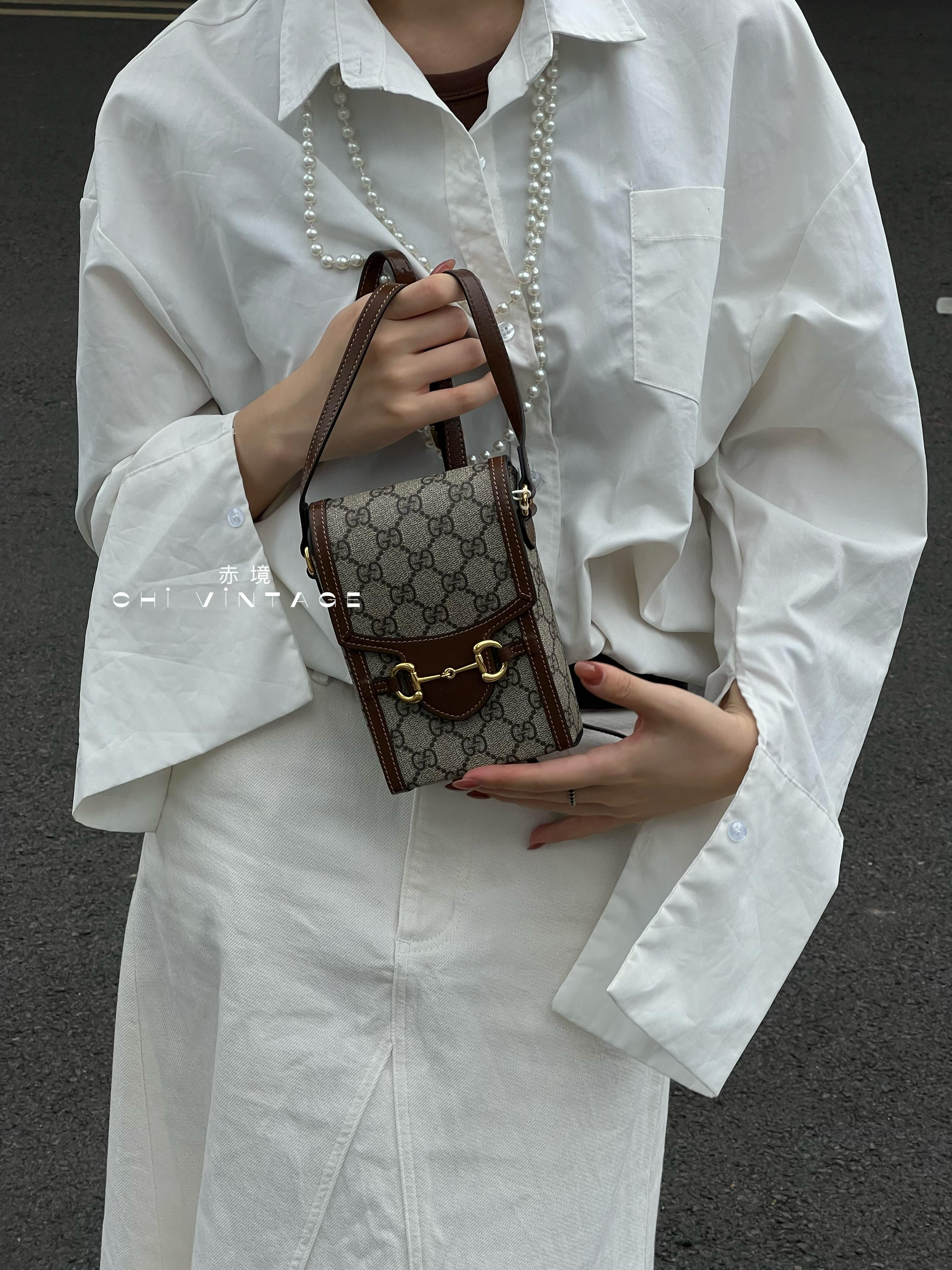 99新 GUCCI/古驰 8614 老花1955竖版手机斜挎包