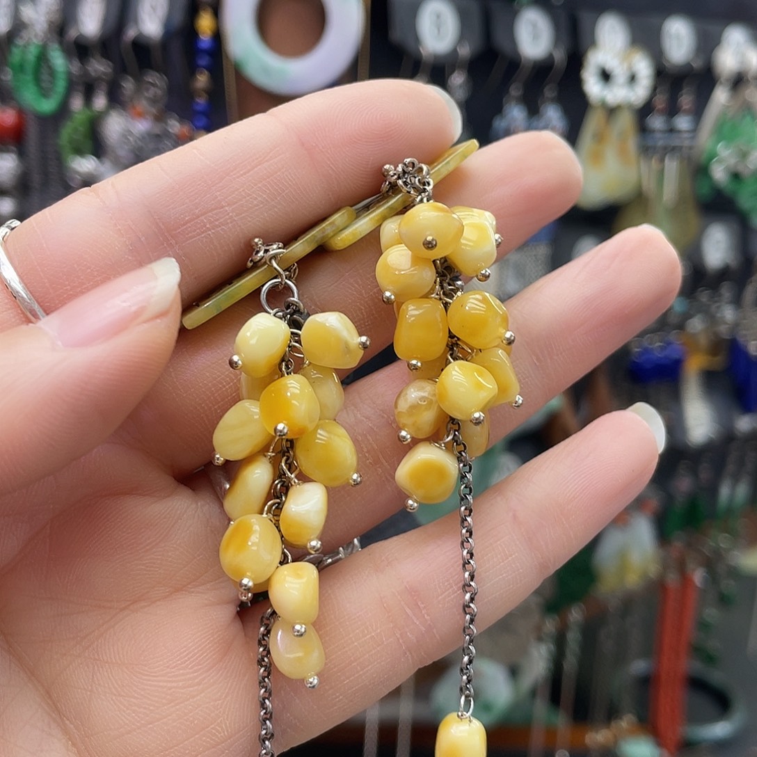 水***蓝琥珀银S925镶嵌耳饰4867¥¥¥@