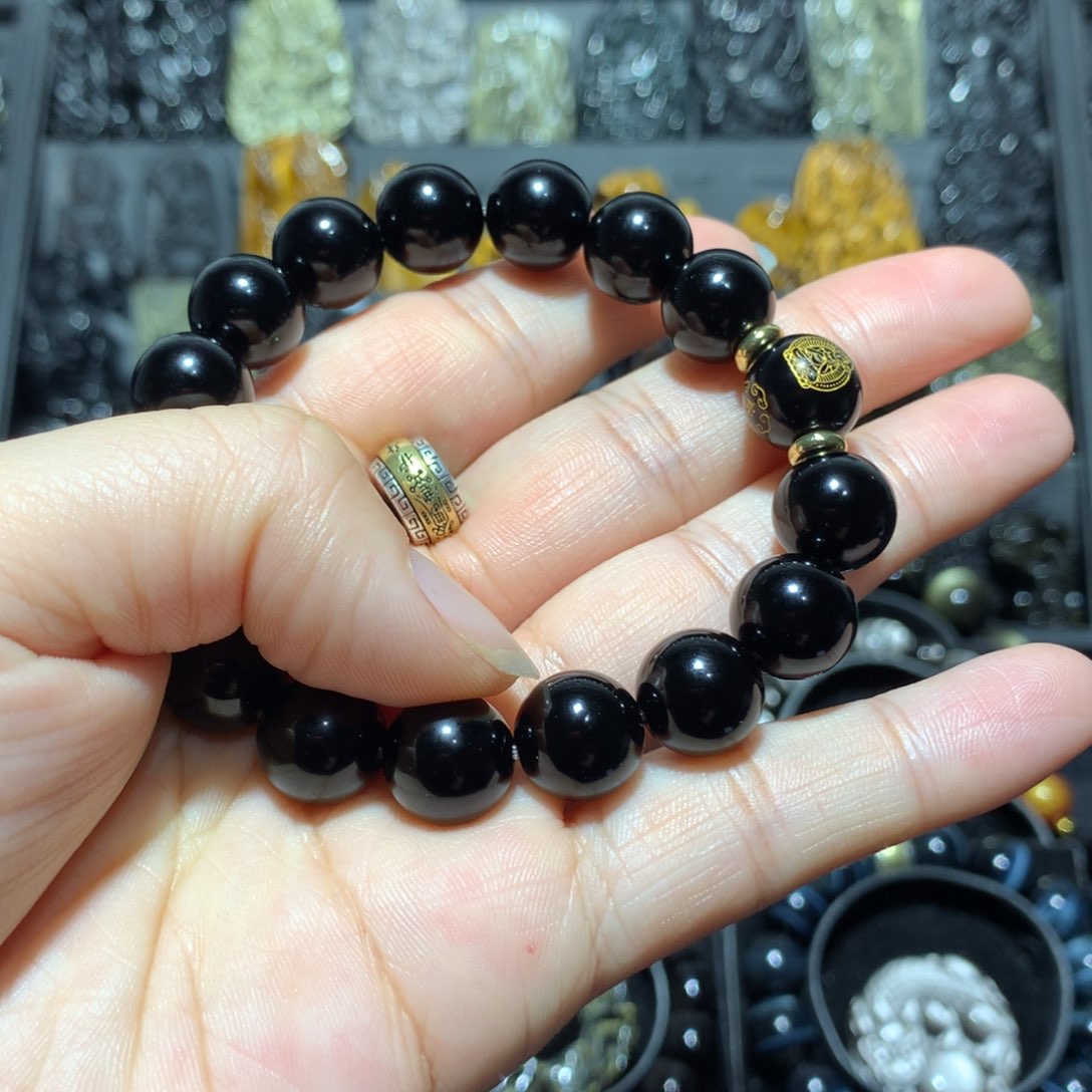 黑曜岩手串未镶嵌花*姐