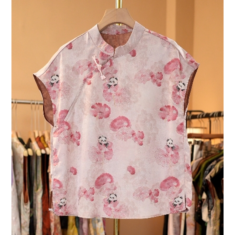 新中式时尚立领斜襟盘扣遮肉显瘦短袖T恤6301