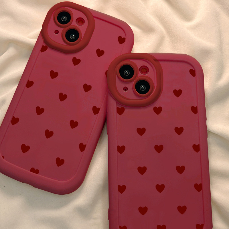 【苹果/华为/荣耀/OPPO/vivo/小米】满屏酒红爱心磨砂泡芙手机壳