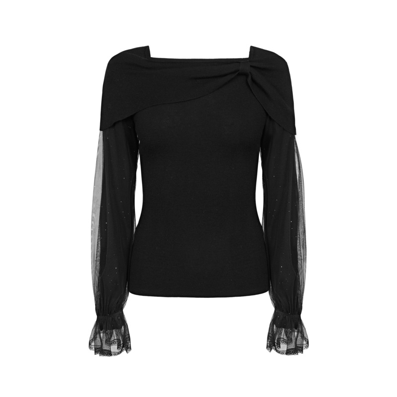 圣迪奥黑色设计师高定装新款时尚长袖修身显瘦拼接上衣S231Z3503