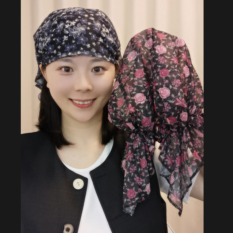 加大版碎花网纱包帽女长飘带帽子洋气夏季透气直播爆款外贸跨境