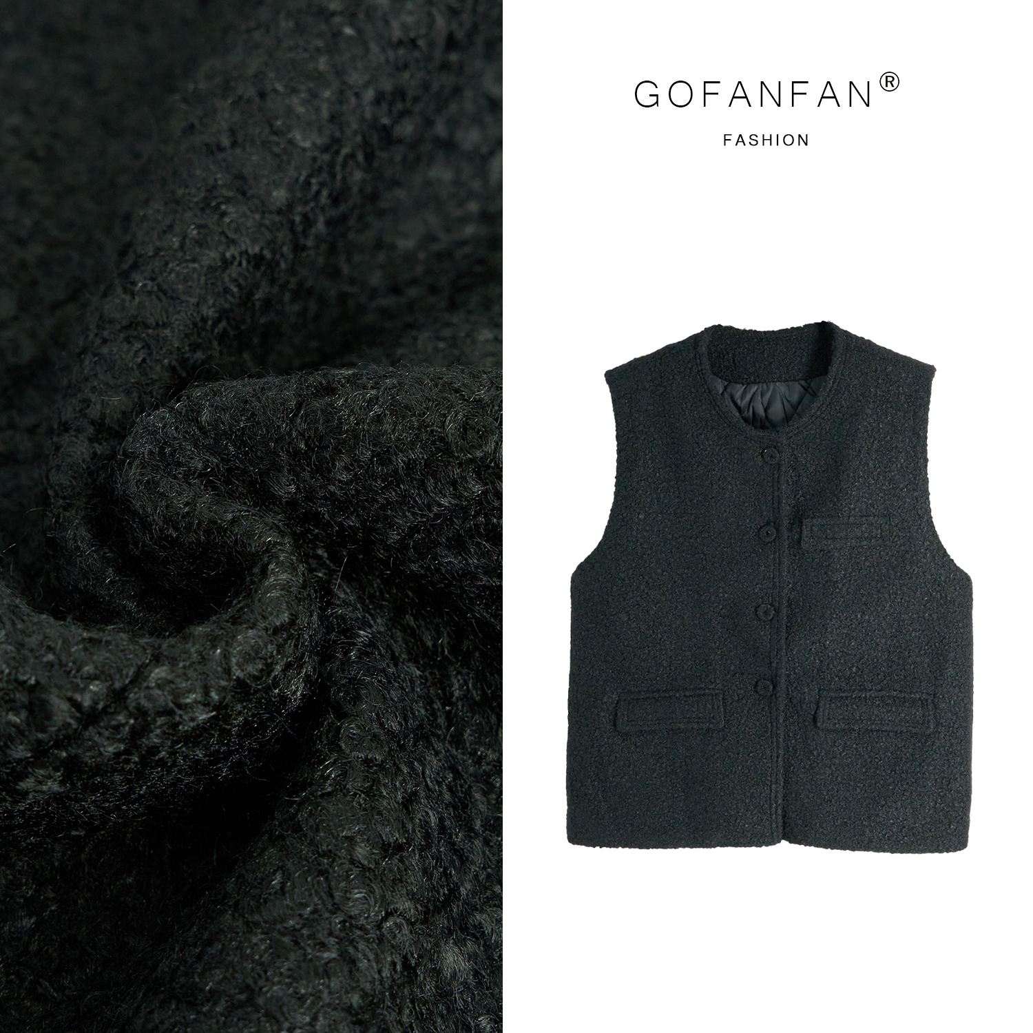 GFF STUFIO【慢调巴黎】秋冬时髦马甲极简主义宽松本布扣小香保暖