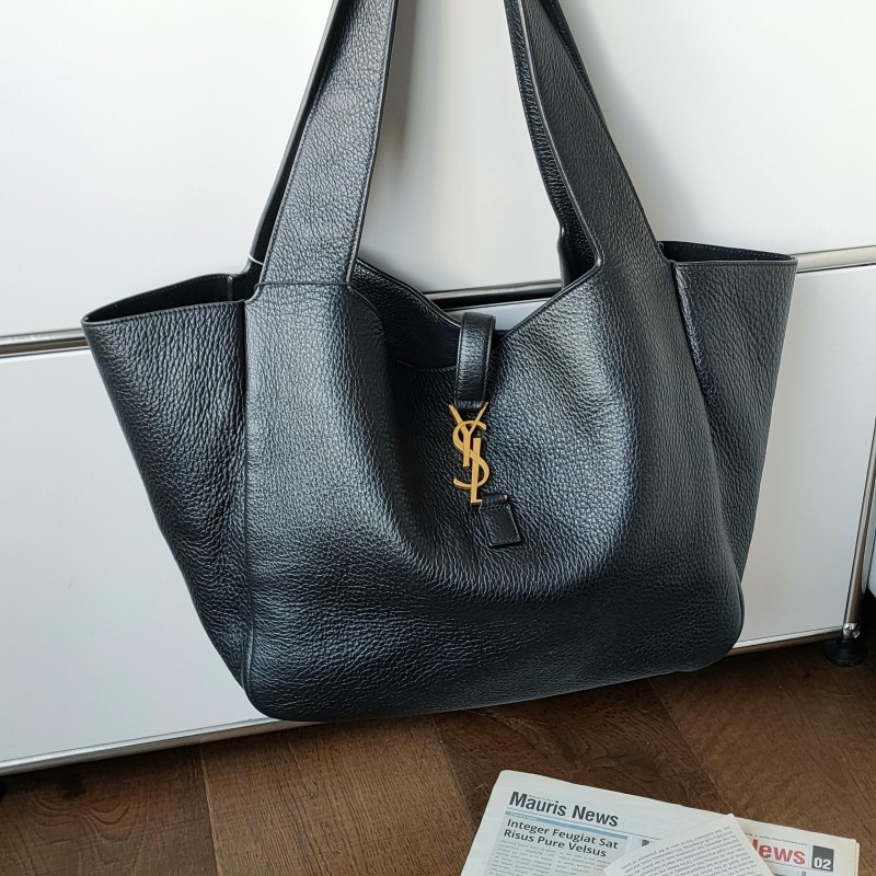 95新 YSL/圣罗兰 Azul - 黑金鹿皮朴彩英同款Bea托特单肩包 52637