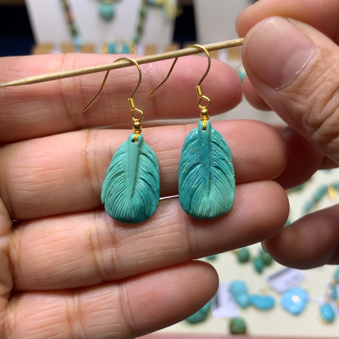 绿松石银S925镀金镶嵌耳坠