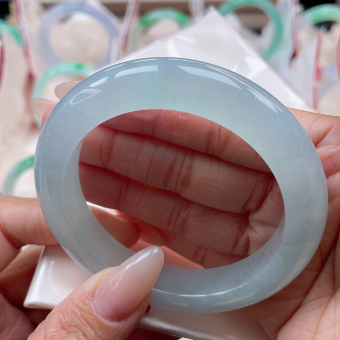 未镶嵌手镯翡翠58.1圈 薄荷绿泥鳅背 厚装 清新 7号