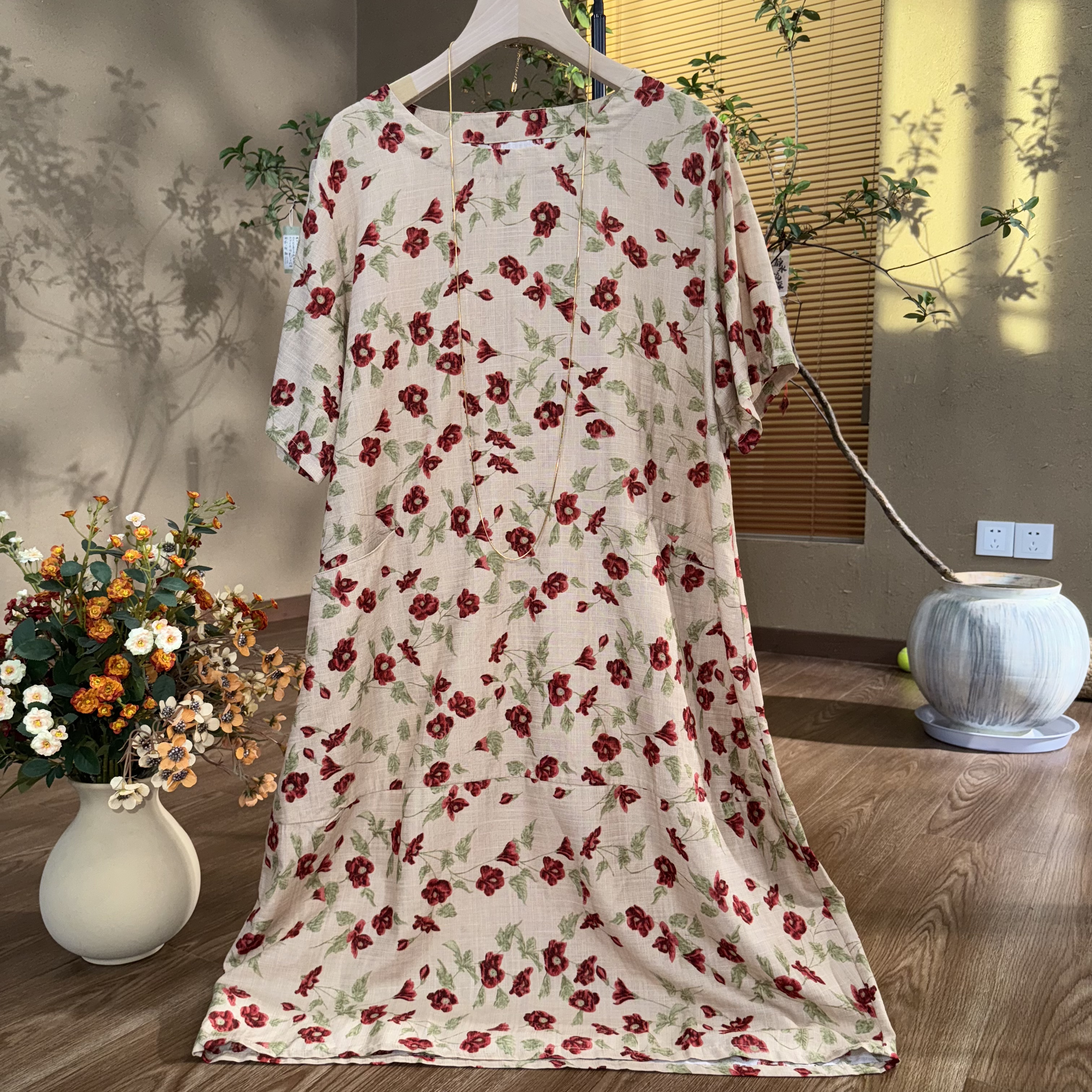 [霜杰]Z387夏季长款显瘦时尚连衣裙气质休闲复古国风旗袍裙