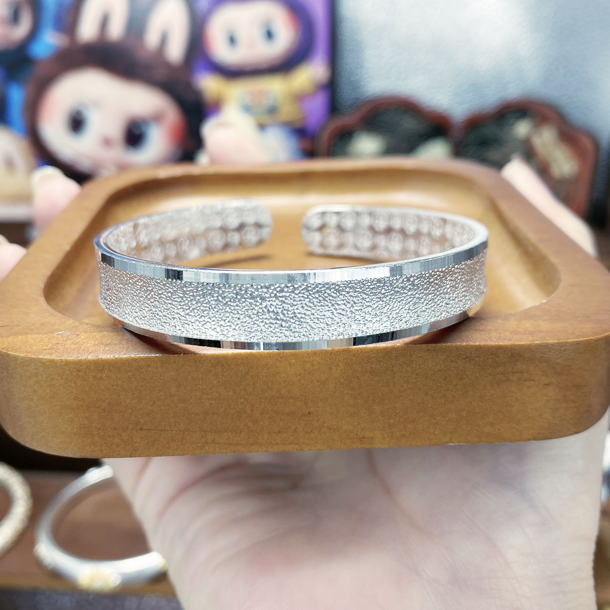 足银手镯 53号【漫天星河】足银999捶打纹百福古法素圈实心纯银手镯