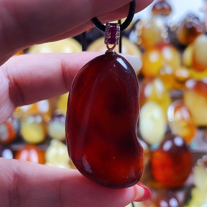 琥珀戒指银S925镶嵌吊坠