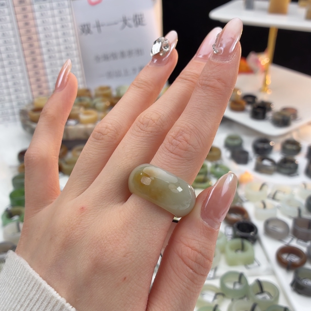 和田玉（糖玉）未镶嵌戒指z113糖晴飘糖胖圆18.1