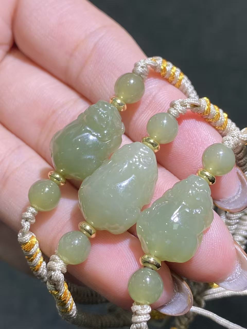 XSM005-031天然和田玉晴水貔貅手绳多样性发其一