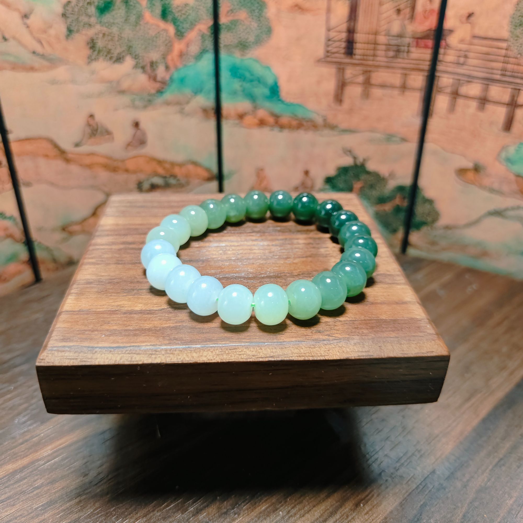 Q和田玉渐变算盘珠手串2174