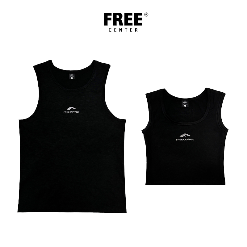 Free Center美式运动风背心男女同款字母刺绣百搭无袖打底上衣夏