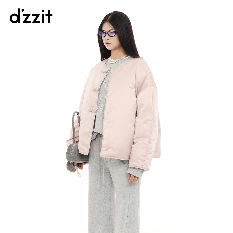dzzit地素羽绒服春秋新中式少女风缎面盘扣外套女3J1K2021G