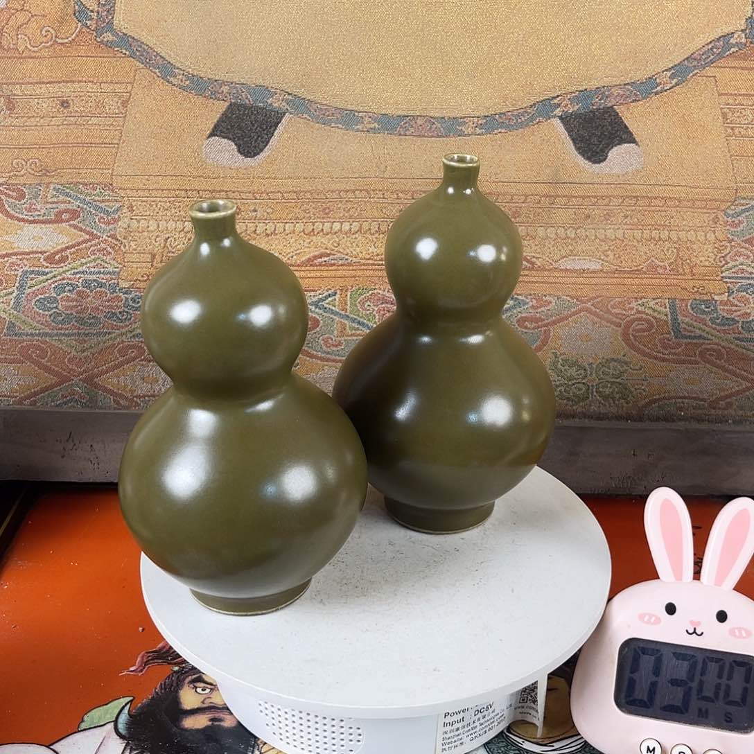 摆件O****m一对葫芦瓶摆件茶叶末哦釉